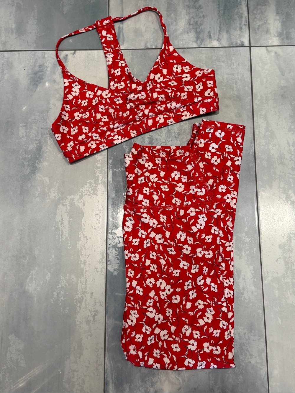 Spiritual Gangster Red Floral Racerback Sports Bra and Leggings Set